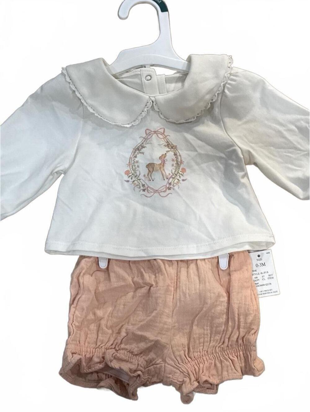 Cloud Island Baby Girl 2-Piece Deer Top & Ruffle Bloomer Set 0-3M NWT
